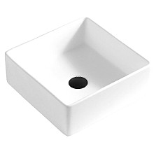 Quattro Acrylic Vessel Mount Single Bowl Square Bathroom Sink, 14&#45;1/2&quot; x 14&#45;1/2&quot; x 5&quot;, Matte White