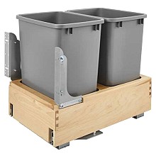 Double 35 QT Bottom-Mount Waste Container Pullout with Rev-A-Motion for 16" Cabinet Opening, Silver