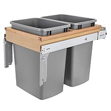 Double 35 QT Top-Mount Waste Container Pullout, Soft-Closing, Metallic Silver
