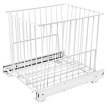 14-3/4" Wide Roll-Out Wire Hamper Basket with Full-Extension Slide, White Finish