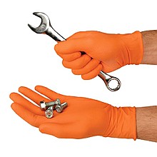 Large NSI FlexShield Heavy-Duty Nitrile Powder-Free Disposable Gloves, Orange