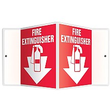 3D Projection™ Fire Extinguisher Sign, White On Red