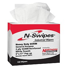 N-Swipes&#174; Heavy Duty Scrim Industrial Wiper, White, 9" x 17" (150/Box)