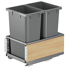 Double 50 QT Bottom-Mount Planero Waste Container Pullout with Soft-Closing and Maple Side Panel, Gray