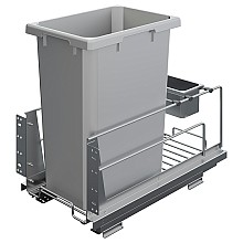 Single 35 QT Bottom-Mount Saphir Waste Container Pullout with Soft-Closing, Platinum