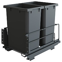 Double 35 QT Bottom-Mount Saphir Waste Container Pullout with Soft-Closing, Gray