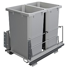 Double 35 QT Bottom-Mount Saphir Platinum Line Waste Container Pullout with Soft-Closing, Platinum