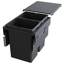 Double 31 QT Top-Mount Waste Container Pullout with Soft-Closing for Frameless, Gray, 16-35/64" Width