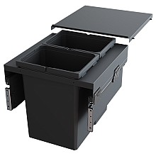 Double 31 QT Top-Mount Waste Container Pullout with Soft-Closing for Frameless, Gray, 19-31/64