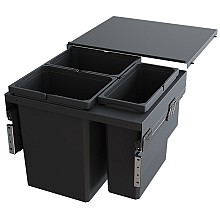 Triple Bin 31 QT Double and 10 QT Single Top-Mount Waste Container Pullout with Soft-Closing for Frameless, Gray, 18-29/32" Height