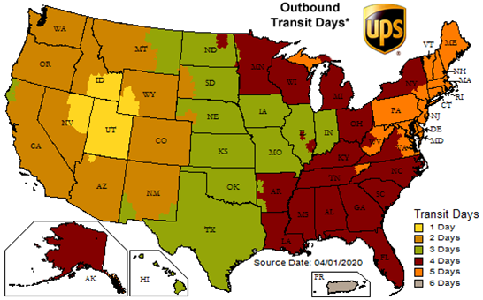 image showing UPS Outbound Transit Days from Wurth Machinery